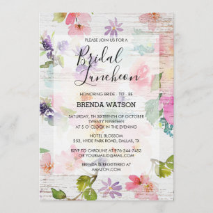 Invitación Watercolor Floral Script Bridal Shower Luncheon