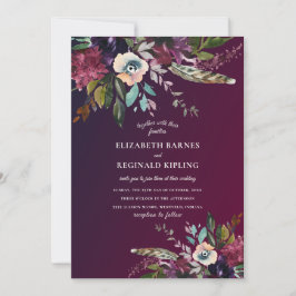 Invitación Watercolor Floral Sprays Burgundy Wash Boda