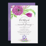 Invitación Watercolor Floral Spring Bat Mitzvah<br><div class="desc">Invitación mitzvah del murciélago de primavera con acuarela botánica con elegante tipografía de escritura a mano. Las flores destacadas son ranunculus,  tulipanes,  violetas y cruces con fuerte influencia impresionista china.</div>