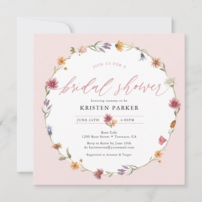 Invitación Watercolor Floral Spring Bridal Shower (Anverso)