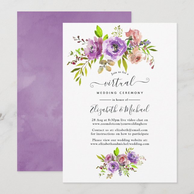 Invitación Watercolor Floral Spring Online Boda virtual (Anverso / Reverso)