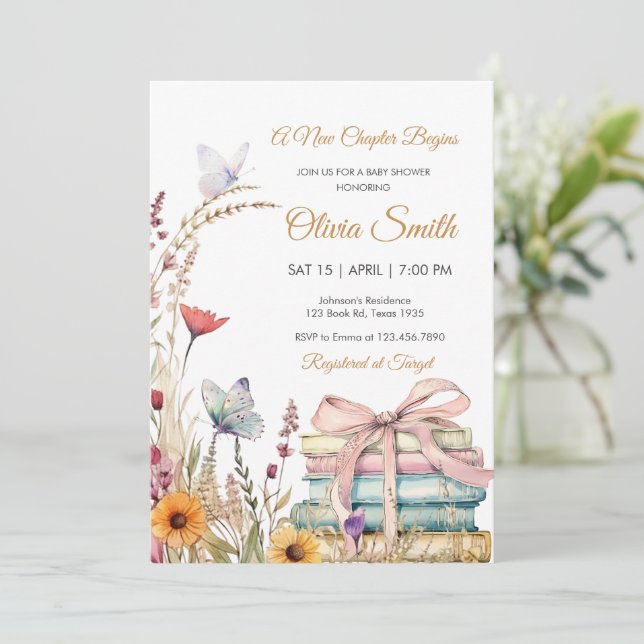 Invitación Watercolor Floral Storybook Baby Shower (Anverso de pie)