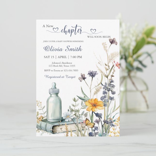 Invitación Watercolor Floral Storybook Boy Baby Shower (Anverso de pie)