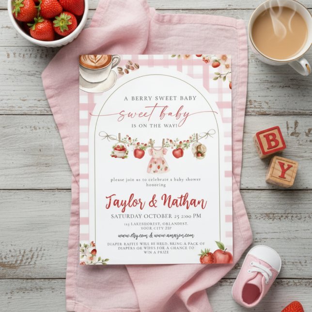 Invitación watercolor floral strawberry baby is brewing apple (Subido por el creador)