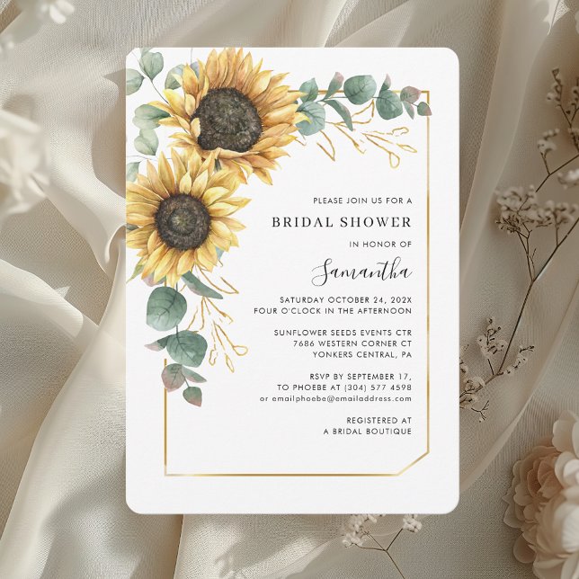 Invitación Watercolor Floral Sunflower Brillo Ducha (Watercolor Floral Sunflower Bridal Shower Invitation)