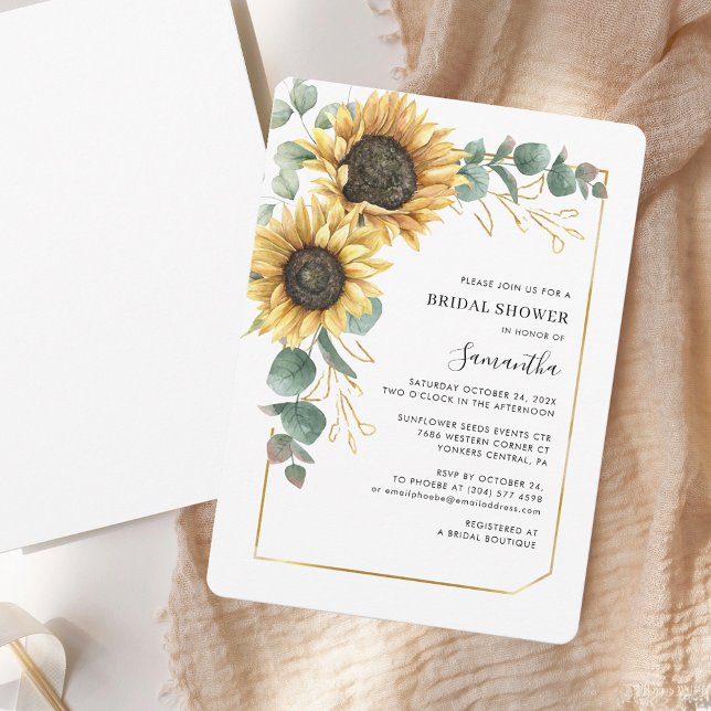Invitación Watercolor Floral Sunflower Brillo Ducha (Watercolor Floral Sunflower Bridal Shower Invitation)