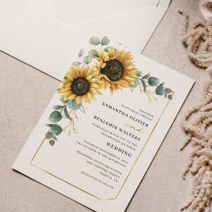 Invitación Watercolor Floral Sunflower Eucalyptus Boda