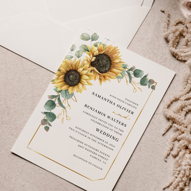 Invitación Watercolor Floral Sunflower Eucalyptus Boda (Sunflower Floral Eucalyptus Greenery Wedding Invitation)