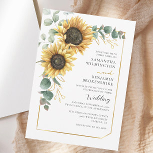 Invitación Watercolor Floral Sunflower Eucalyptus Boda
