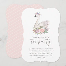 Invitación Watercolor Floral Swan Princess Birthday Tea Fiest