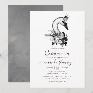 Invitación Watercolor Floral Swan Quinceañera