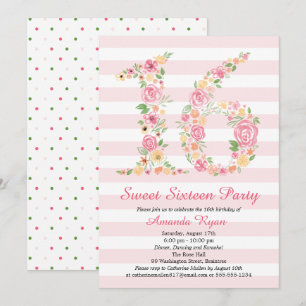 Invitación Watercolor Floral Sweet Dieciséis Cumpleaños