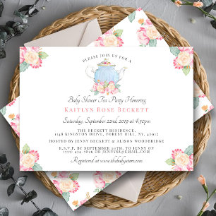 Invitación Watercolor Floral Tea Fiesta   BABY SHOWER