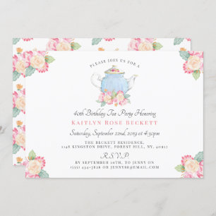 Invitación Watercolor Floral Tea Fiesta   Cumpleaños