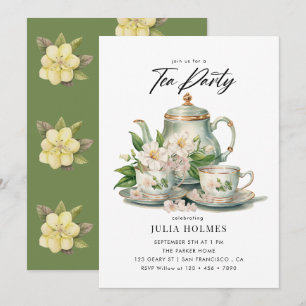 Invitación Watercolor Floral Teacup Tea Fiesta
