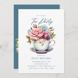 Invitación Watercolor Floral Teacup Tea Fiesta