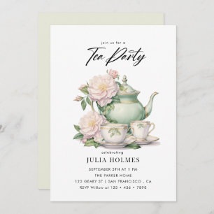 Invitación Watercolor Floral Teacup Tea Fiesta