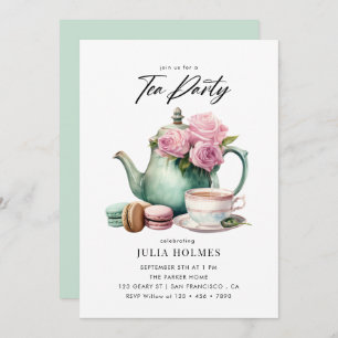 Invitación Watercolor Floral Teacup Tea Fiesta