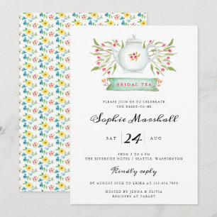 Invitación Watercolor Floral Teapot Bridal Shower