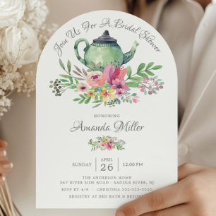 Invitación Watercolor Floral Teapot Bridal Shower