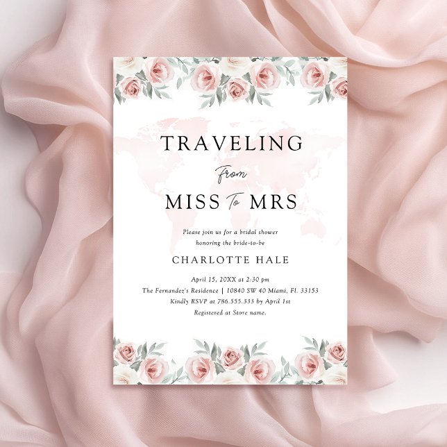Invitación Watercolor Floral Travel Bridal Shower (Subido por el creador)