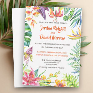 Invitación Watercolor Floral Tropical Modern Beach Wedding