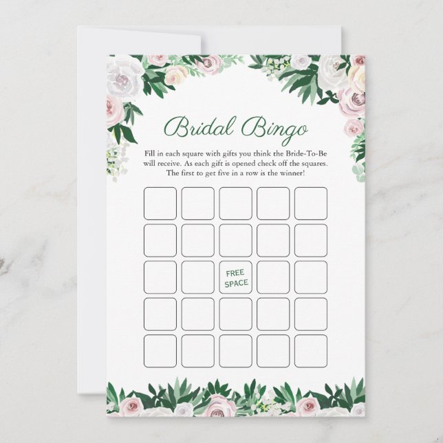 Invitación Watercolor Floral Verde Bridal Shower Bingo (Anverso)