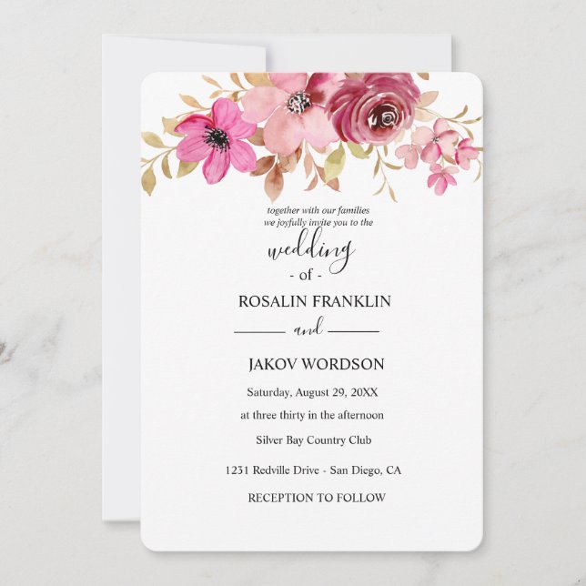 Invitación watercolor floral wedding (Anverso)