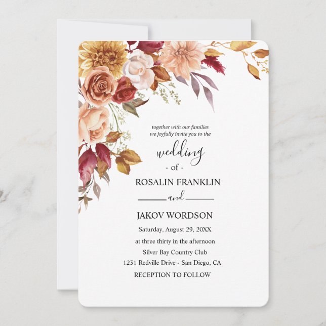 Invitación watercolor floral wedding  (Anverso)