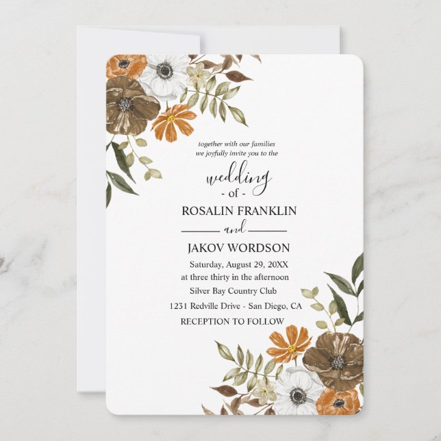 Invitación watercolor floral wedding Invitation (Anverso)