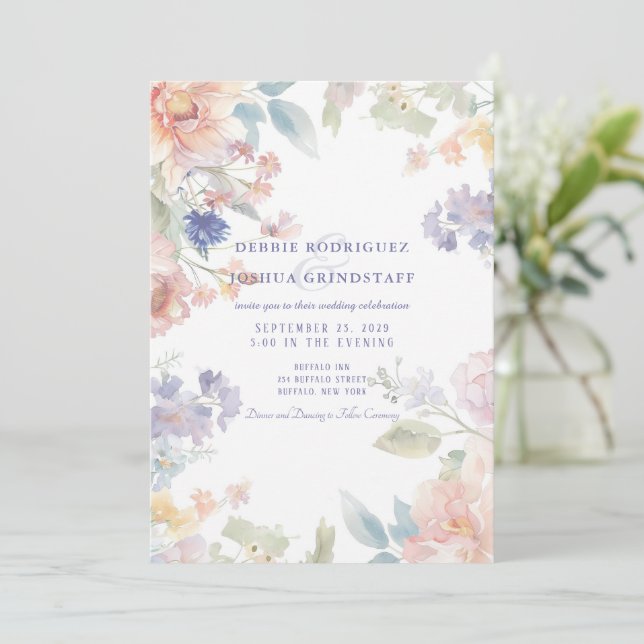 Invitación Watercolor Floral Wedding Invitation  (Anverso de pie)