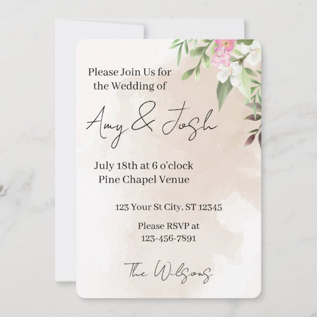 Invitación Watercolor Floral Wedding Invitation (Anverso)