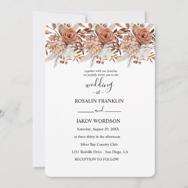 Invitación watercolor floral wedding Invitation (Anverso)