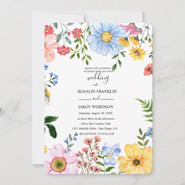 Invitación watercolor floral wedding Invitation (Anverso)