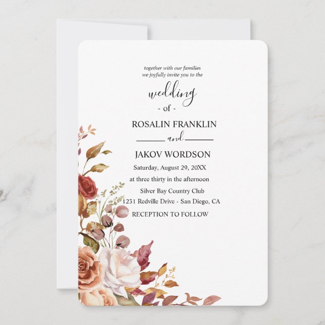 Invitación watercolor floral wedding Invitation (Anverso)