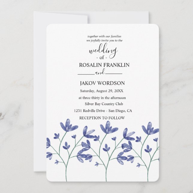 Invitación watercolor floral wedding Invitation (Anverso)