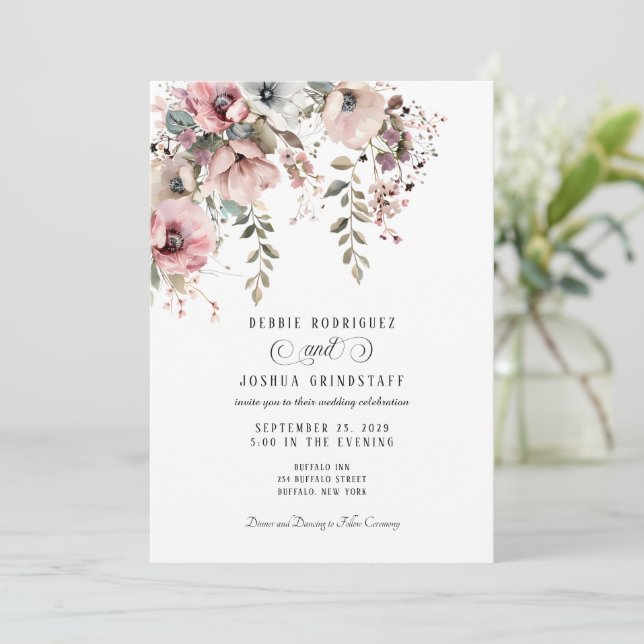Invitación Watercolor Floral Wedding Invitation  (Anverso de pie)