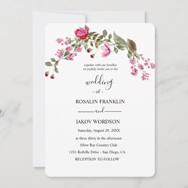 Invitación watercolor floral wedding Invitation (Anverso)
