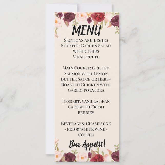 Invitación Watercolor Floral Wedding Menu (Anverso)