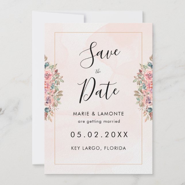 Invitación Watercolor Floral Wedding Save The Date (Anverso)