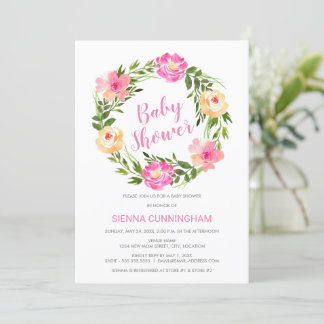 Invitación Watercolor Floral Wreath Baby Shower