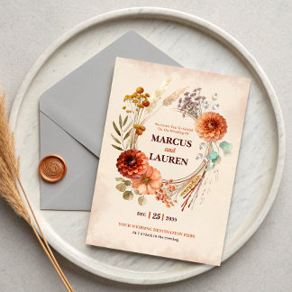 Invitación Watercolor Floral Wreath Border Wedding Invitation