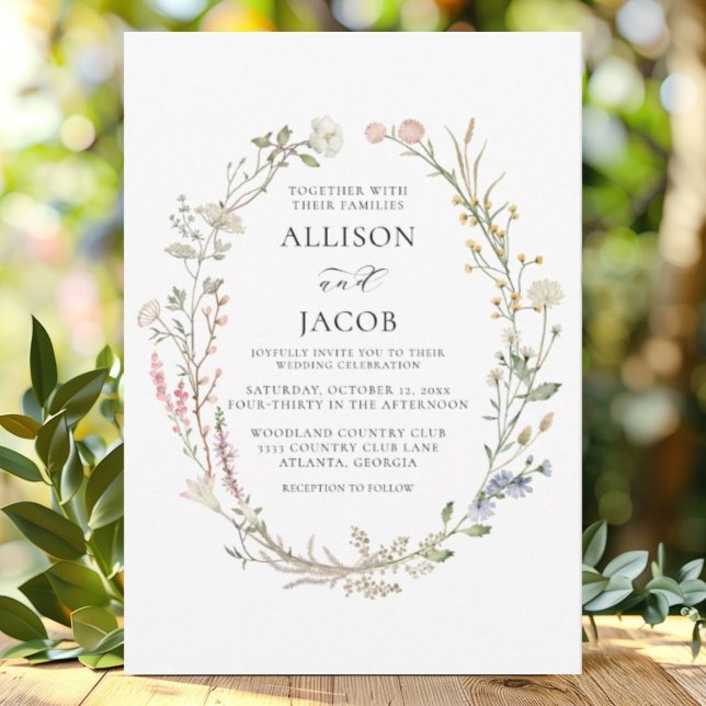 Invitación Watercolor Floral Wreath Wedding (Subido por el creador)