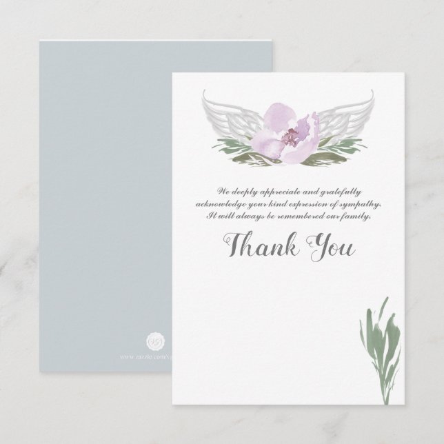 Invitación Watercolor Florals Angel Wings Gracias (Anverso / Reverso)