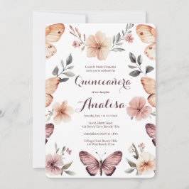 Invitación Watercolor Florals Butterflies Quinceañera PERSONA