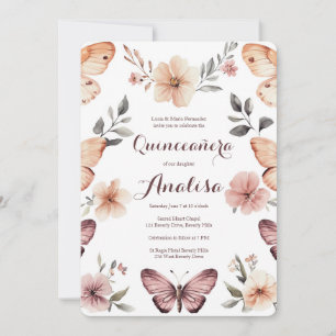 Invitación Watercolor Florals Butterflies Quinceañera PERSONA