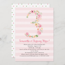 Invitación Watercolor Florals TRES Tercer Cumpleaños