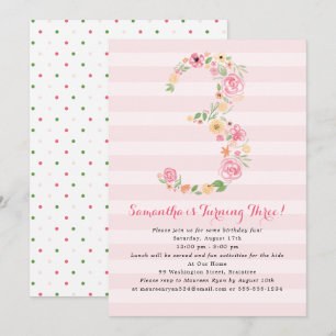 Invitación Watercolor Florals TRES Tercer Cumpleaños