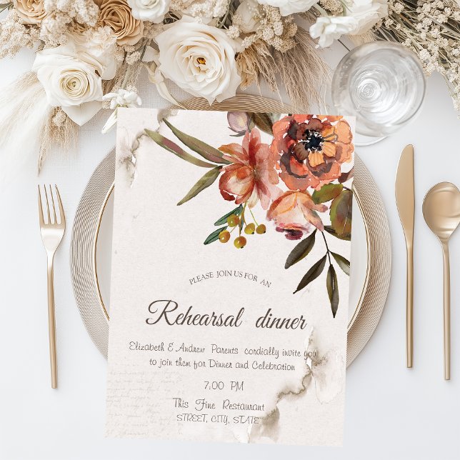 Invitación Watercolor Flores otoñales Ensayo Cena (Subido por el creador)