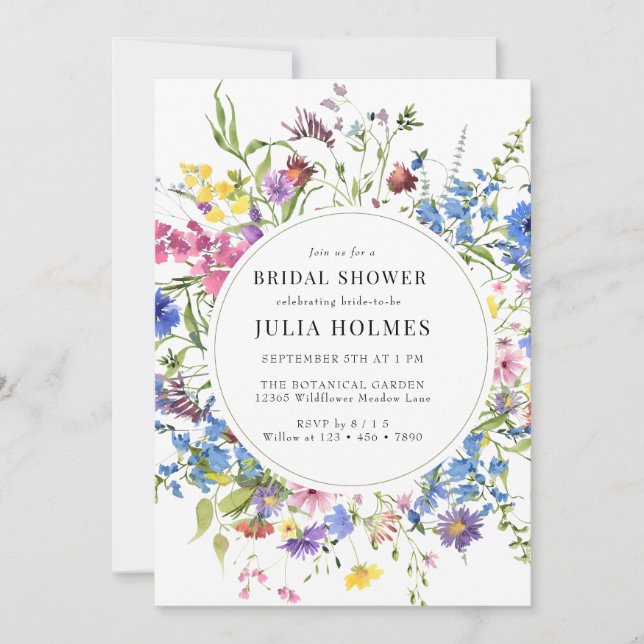 Invitación Watercolor Flores silvestres Ducha de novias (Anverso)